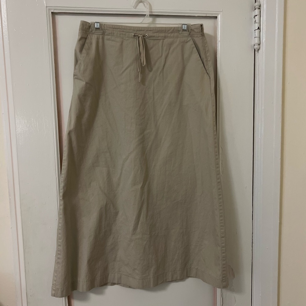 ANN TAYLOR LOFT maxi skirt 100% cotton beige cargo belted midi pocket denim